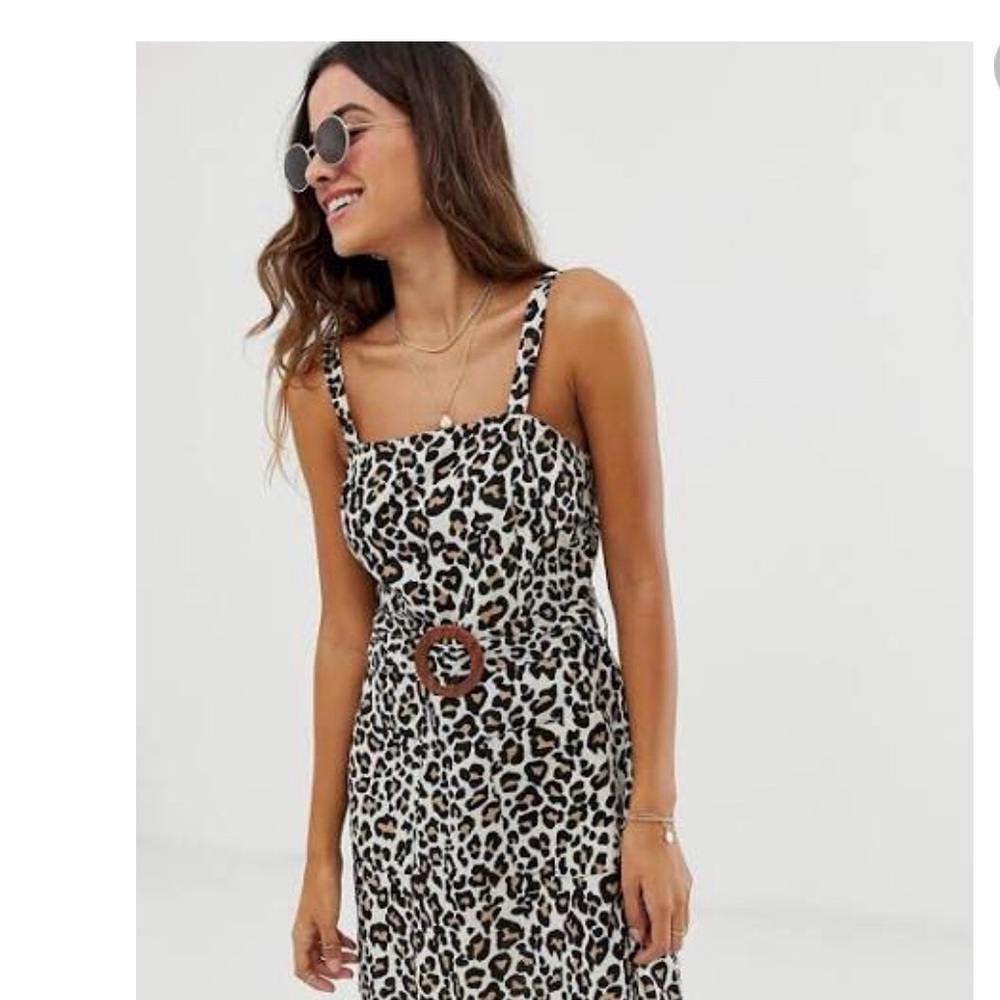ASOS leopard print square neck linen dress